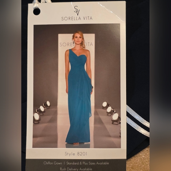 SORELLA VITA Navy One-Shoulder Ruffle Evening Gown - Picture 4 of 13